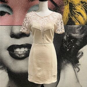 J.O.A. Tan/Cream Lace Suede Feel Mini Dress Sz Small